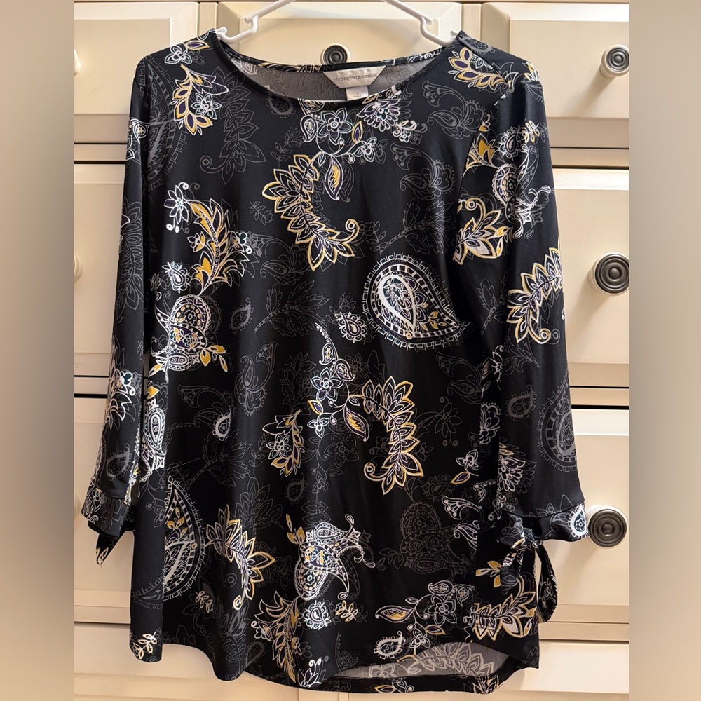 Christopher & Banks Paisley Long Sleeve Top - Black and Yellow